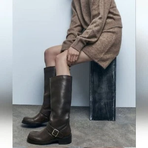 Zara Leather Biker Boots - Picture 1 of 16
