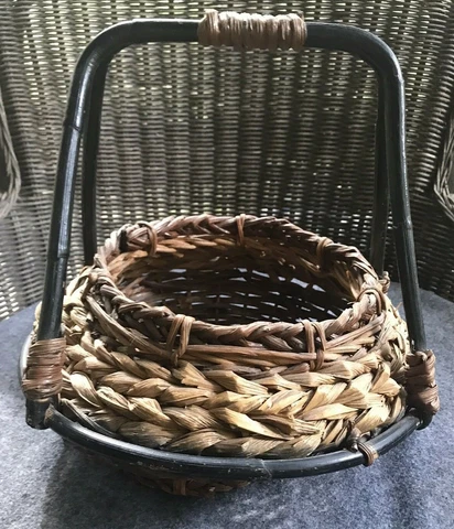 Rustic Handle Basket Round Woven Ethnic Farmhouse Country Tuscany 12" Cover