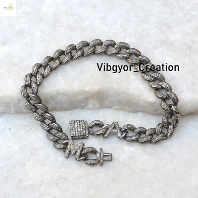 Pave Diamond Link Bracelet 925 Sterling Silver Customized Initial Bracelet Gift - Image 1 of 4