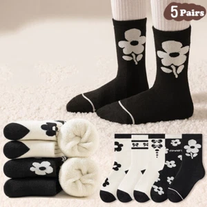 5 Pairs Toddler Thermal Flower Cotton Socks Winter Warm Soft Thick Snow Socks - Picture 1 of 10