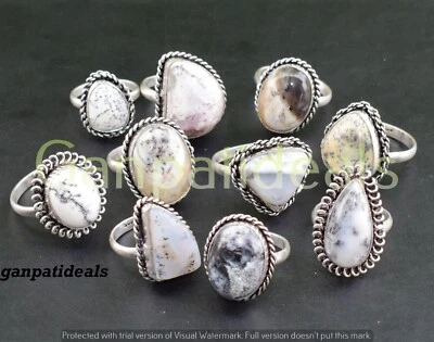Кольцо с дендритовым опалом и драгоценными камнями оптовый лот кольца с покрытием из стерлингового серебра 925 пробы лот - Изображение 1 из 4