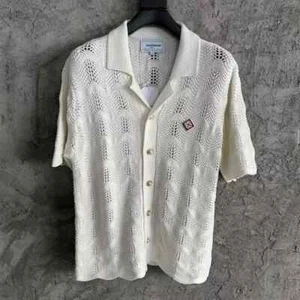 Casa/blanca White wavy pattern men's hollow knitted sweater short sleeved shirt - Picture 1 of 5