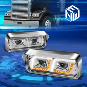 For 81-19 Freightliner Kenworth Dual Projector LED DRL Signal Headlight Lamp Set - Picture 1 of 11