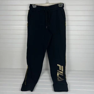 FILA Black And Gold Sweatpants/Joggers Size Small FILA Spell Out In Gold On Leg - Picture 1 of 8