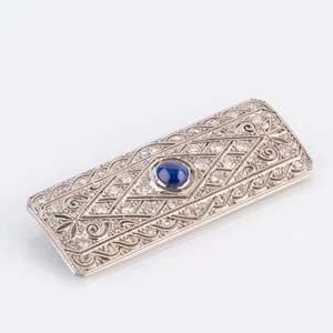 Art Deco brooch (14k gold) with a sapphire and diamonds - Picture 1 of 7