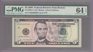 COLLECTORS ITEM #08 - STAR NOTE $5 - 02306562 - FR#1993-A* PMG 64 - evTT762 - Picture 1 of 2
