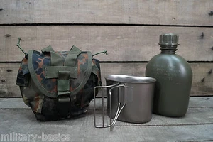 US Feldflasche Trinkflasche mit Edelstahl Becher Molle Tasche Flecktarn Gen.2 - Bild 1 von 4
