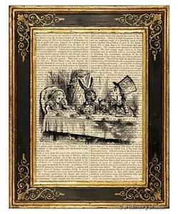 Alice in Wonderland Art Print on Vintage Book Page Story Book Mad Tea Party - Picture 1 of 3