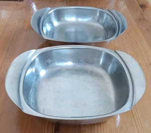 Vintage Set 2 Denmark 18/8 Edelstahl eckig Tablett Servierschalen Griffe MCM - Bild 1 von 5