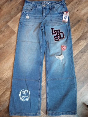 Ограниченный слишком винтажный девочек размер 16 Bell низ широкие ноги джинсы нашивки карманы - Изображение 1 из 4