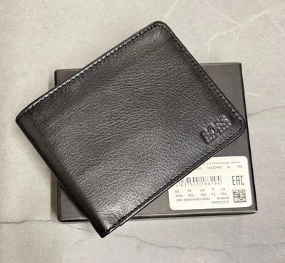 New Hugo Boss Men's Black Leather Bifold Wallet Credit Card Holder - Image 1 of 4