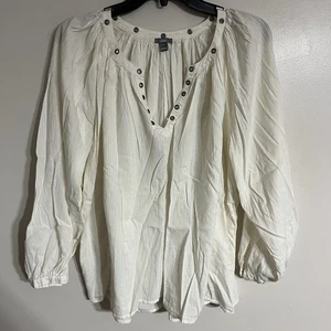 Aerie Peasant Boho Chic Bluse Top Gr. Medium Elfenbein Langarm Creme V-Ausschnitt - Bild 1 von 11