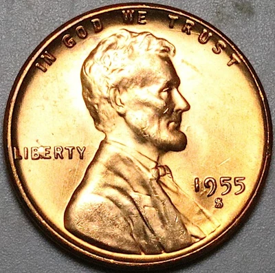 1955-S Lincoln Cent BIE Die Chip Mint Error RED BU United States Coin (25071703R - Image 1 of 2