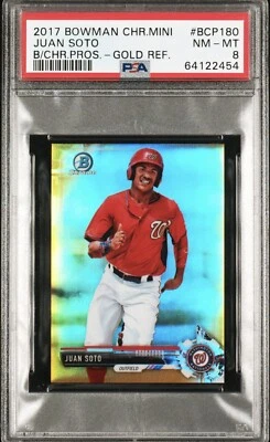 Bowman Chrome Juan Soto BCP180 2017 Mini Prospects Gold Refractor #/50 PSA 8 RC Foto 1 de 2