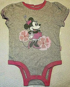 Disney Baby Girl MINNIE MOUSE One Piece Bodysuit Size 3/6 Month Gray Flowers - Picture 1 of 12