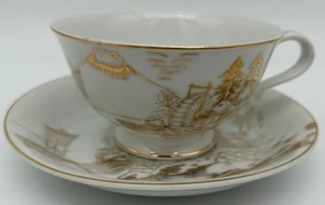Kutani Porcellana Oro Campagna Mt. Tazza da tè e piattino Fugi~dipinto a mano~anni '50 - Foto 1 di 16