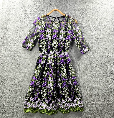 Vestido Club L para mujer línea A talla 12 negro púrpura verde blanco bordado transparente Foto 1 de 4