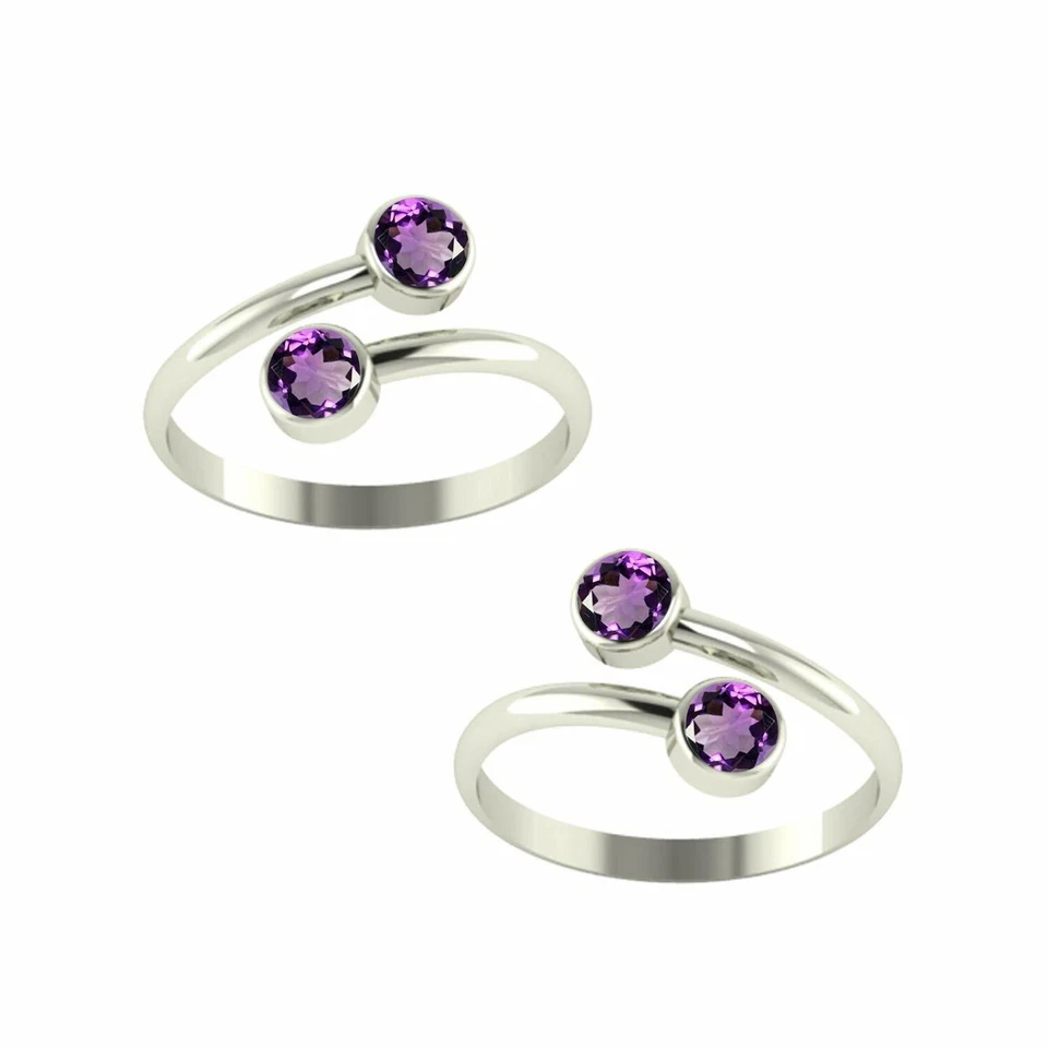 Фиолетовый аметист носок кольцо драгоценный камень кольцо палец ноги 925 пробы 1 пара - Изображение 1 из 3