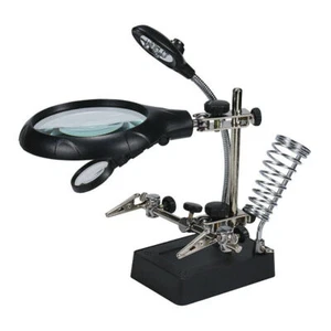 Helping Hand Magnifier Soldering Stand Magnifying Glass With 5 LED Lights Clip - Picture 1 of 11