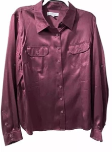 👠👚❤️Emanuel Ungaro Seide Button Down Burgund Größe 12 Damen Bluse - Bild 1 von 9