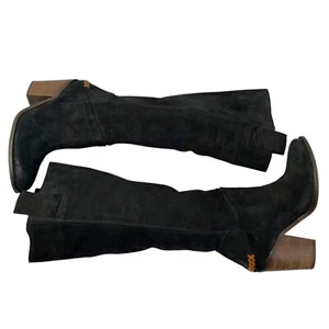 Free People Black Suede Leather Knee-High Montgomery Slouchy Stacked Heel Boots - Picture 1 of 13