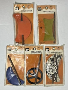Lote de pasadores de pelo con hebilla de barrido punta años 70 paz vintage cuero naranja verde - Imagen 1 de 8
