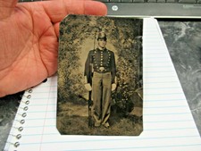 Half Plate Tintype Civil War Soldier With Rifle Bayonet Wearing Shako with Plume