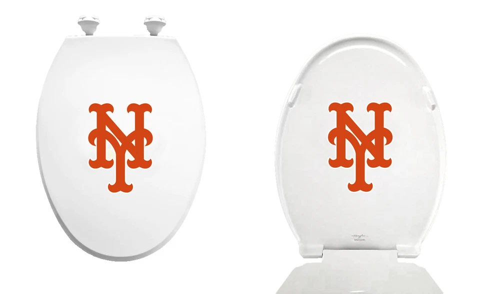 Asiento de inodoro MLB blanco alargado madera moldeada forma ovalada con logotipo del equipo de béisbol  Foto 1 de 1