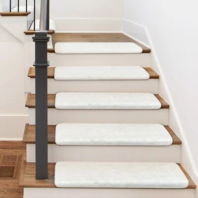 PURE ERA Bullnose Plush Soft Carpet Stair Treads 14pc Set Non-Slip Self Adhesive - Image 1 of 4