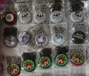 Farmhouse Christmas Holiday Bottlecap Necklace 24" Chain Lot of 15 Necklaces - Picture 1 of 5