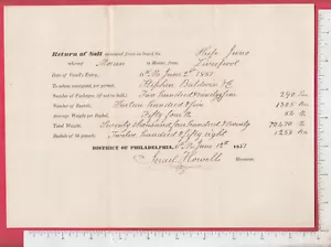 B013 Schiff Juno Papier 1851 Phila Hafenmeister Moran, Stephen Baldwin Israel Howell - Bild 1 von 4