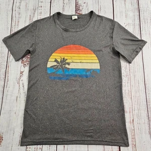 Palmen Sonnenuntergang grau Kurzarm Polyester T-Shirt Herren M - Bild 1 von 8