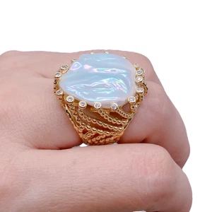 Freshwater White Coin Pearl 28mm Finger Rings Zironica Adjustable Ring Jewelry - Picture 1 of 6