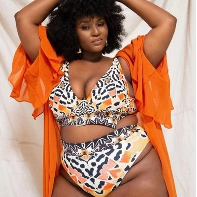 Parte inferior de bikini Andrea Iyamah estampado geométrico tiro alto naranja para mujer XXL natación Foto 1 de 4