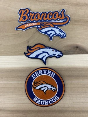 Set Of 3 DENVER BRONCOS EMBROIDERED IRON ON PATCH 3.0” X 3.0” FREE SHIPPING - Image 1 of 4