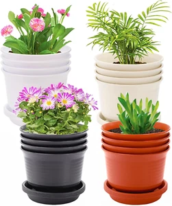 Set of 16 Plastic Planter Pots with Drainage Saucer, 6 Inch Flowers Pot Decorati - Picture 1 of 7