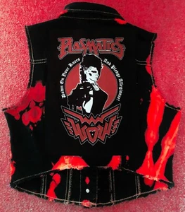 Plasmatics Brainwashed Punk Girls' Black 'n' Red Bleach Denim Cut-Off Jacket - Picture 1 of 4