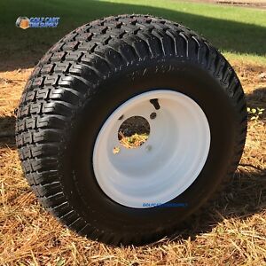 GOLF CART 8" WHITE STEEL WHEELS and 18x8.5-8" TURF TIRES (SET OF 4)