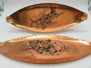 Copper Crafted Serving Trinket Dish Lion Cubs / Leopard Set of 2 - Picture 1 of 7