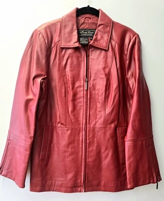 Terry Lewis 100% Leather Brick Red Size M Blazer Jacket Zip Front Excellent! - Image 1 of 4