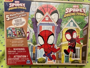 Disney Junior Marvel Spidey And His Amazing Friends 5 Wood Puzzles - New - Picture 1 of 2