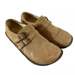 Alegria Alli 684X Doble Hebilla Sin Cordones Cuero Bronceado Metálico Talla 40 EE. UU. 9 - Imagen 1 de 11