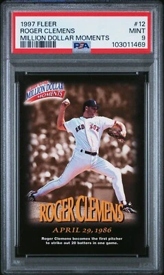 PSA 9 MINT 1997 FLEER MILLION DOLLAR MOMENTS ROGER CLEMENS #12 RED SOX 1469 B290 - Image 1 of 2