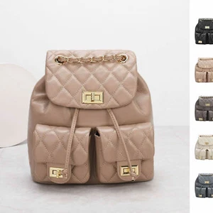 Mochila acolchada de cuero real con cordón mochila de día con cadena solapa monedero de viaje - Imagen 1 de 14