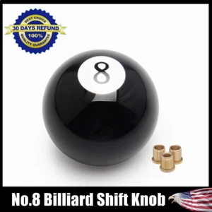 🎱Universal No.8 Billiard Ball Gear Shifter Black Round Shift Knob w/ 3 Adapters - Picture 1 of 8