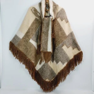 Unbranded Knit Poncho One Size Earth Tones Fringe Neck Tie Scarf Boho Festival - Picture 1 of 16