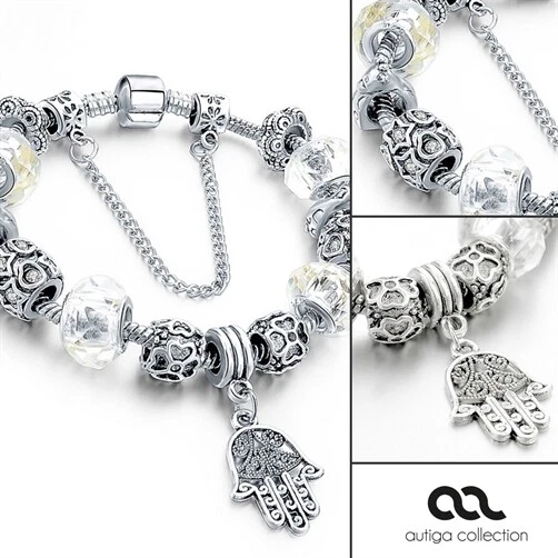 Bettelarmband Beads-Armband Fatimas Hand Hamsa Schmuck-Armband versilbert - Bild 1 von 1