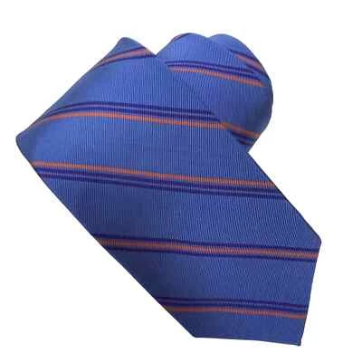 Corbata de seda Peter Millar doblada a mano a rayas azul naranja Foto 1 de 4