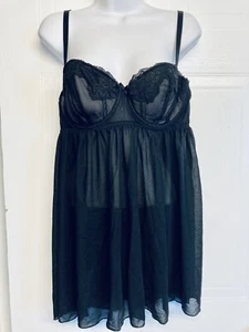 Torrid Babydoll Nightie Sheer Lace Lingerie Black Size 0 Large 12 - Picture 1 of 9