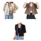 Women Casual Half Sleeve Blazers Notch Lapel Double Breasted Open Front for
